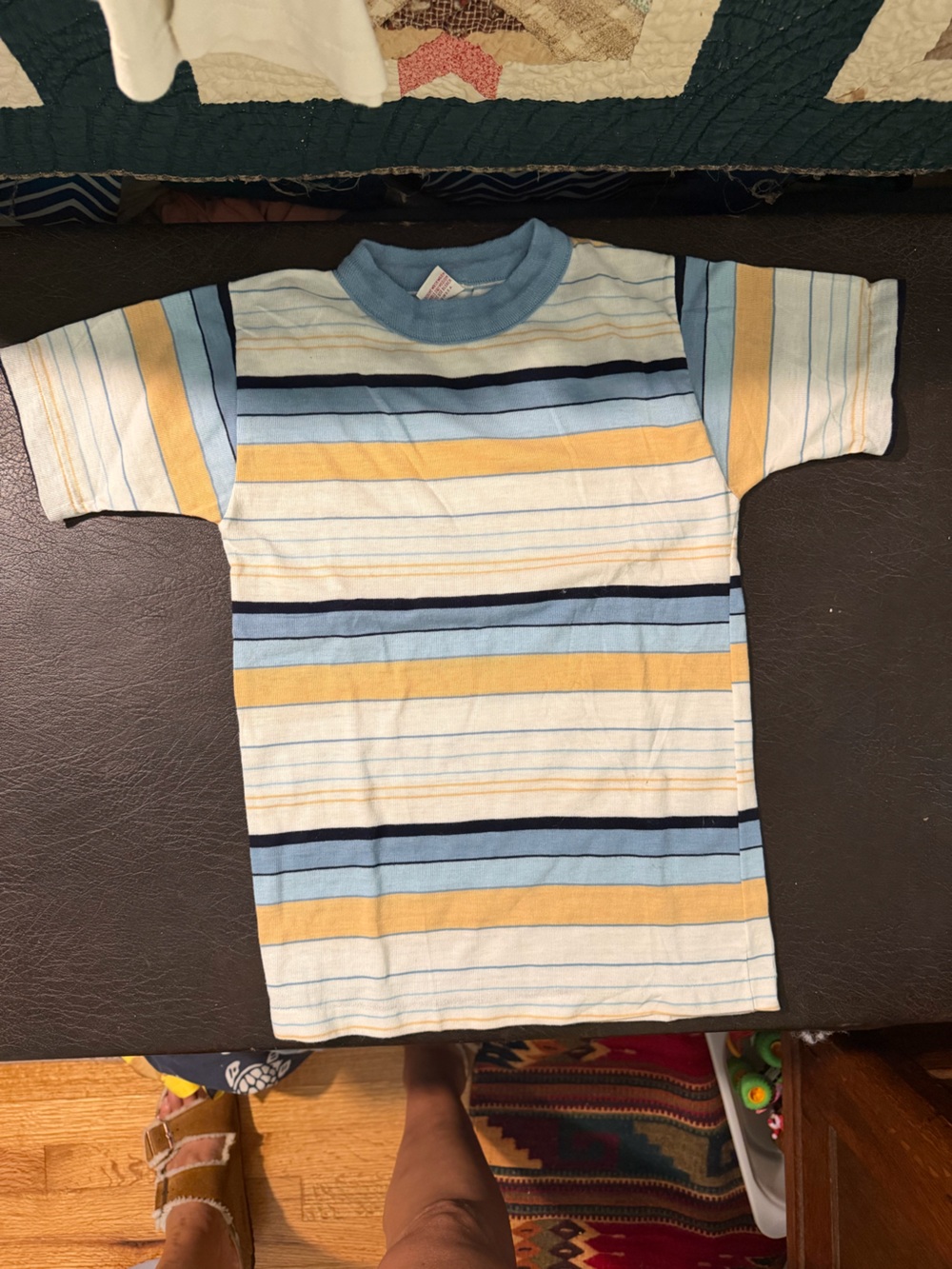 Vintage striped ringer tee Kids Short Sleeve Stripe Tee in Yellow & Blue